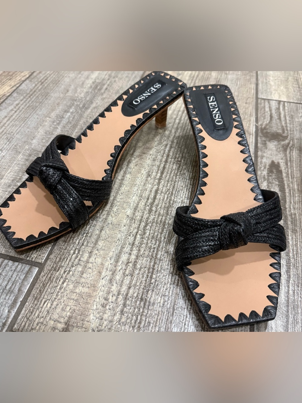 SENSO Black Braided Knot Slide Mules with Tan Insole